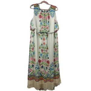 Studio One NY Floral Maxi Dress 16W Plus Size Boho Folk Art Cottage Prairie